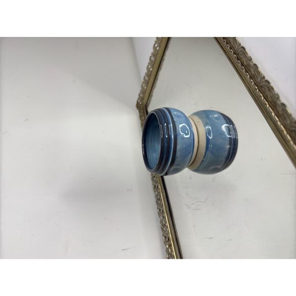 Signed Blue Miniture Pottery Trinket Bowl, Small Blue Pottery Vase - Picture 8 of 8